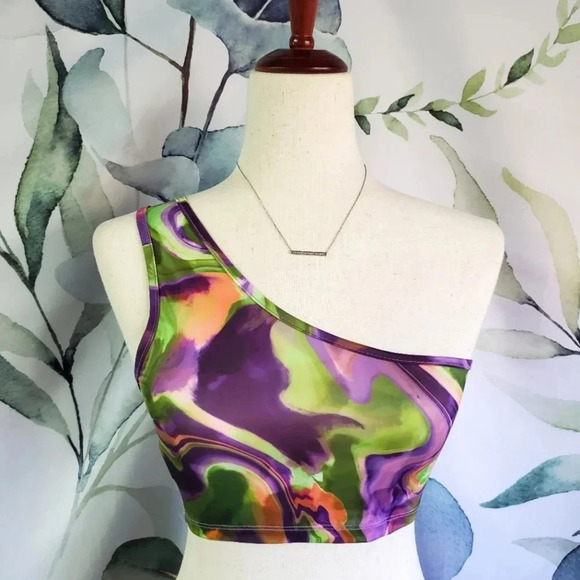 SHEIN | Allover Print One Shoulder Crop Top & Split Twist Side Skirt sz XS - Picture 3 of 11